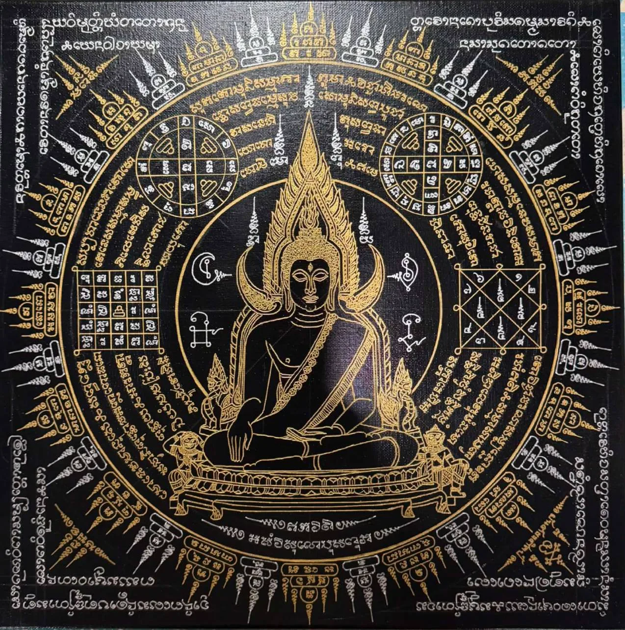 พระพุทธชินราช 61*61ซม. ยันต์เขียนมือ ยันต์ธงศิลป์