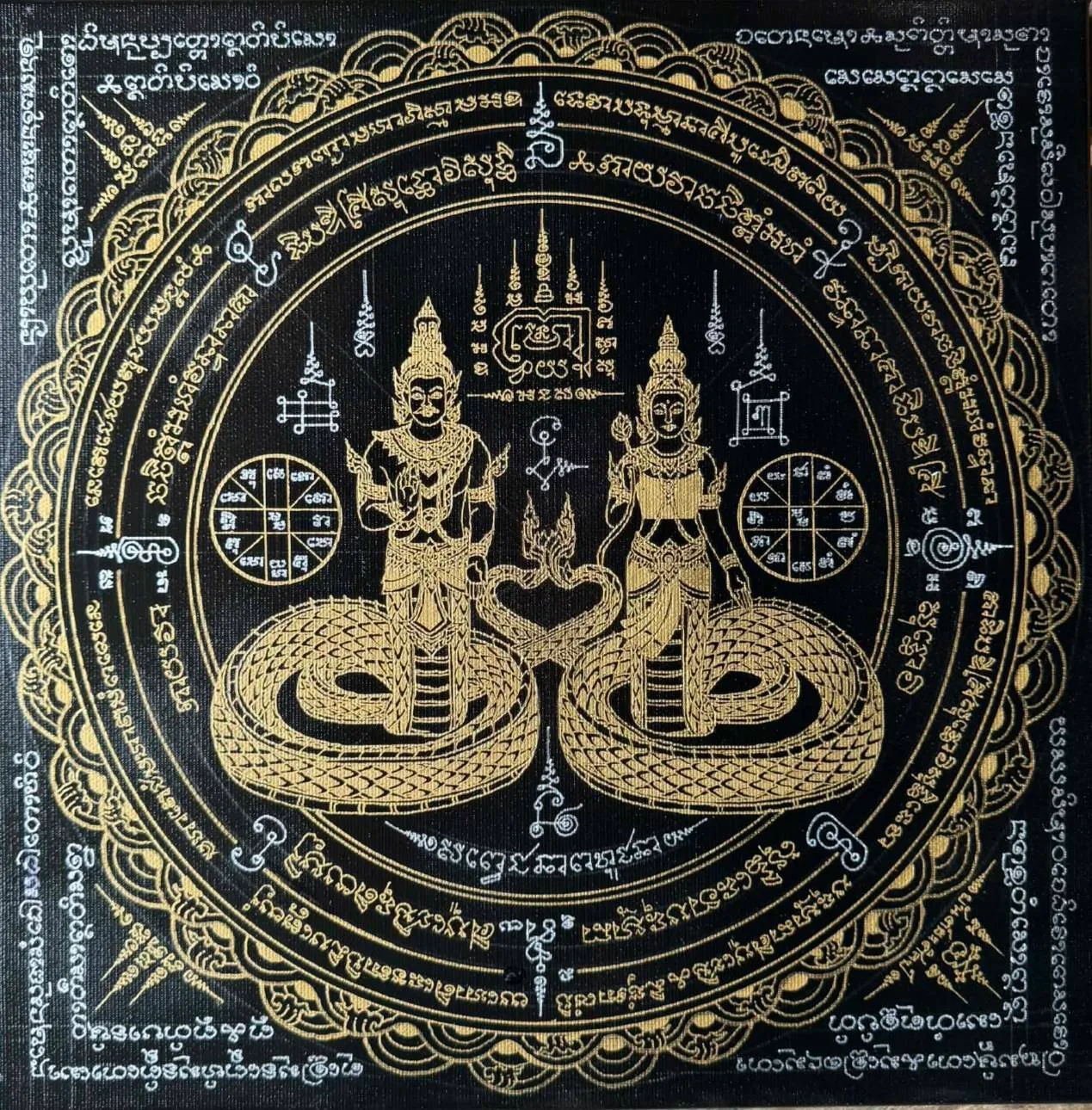 ปู่ศรีสุทโธ-ย่าปทุมมานาคราช40*40ซม. ยันต์เขียนมือ ยันต์ธงศิลป์