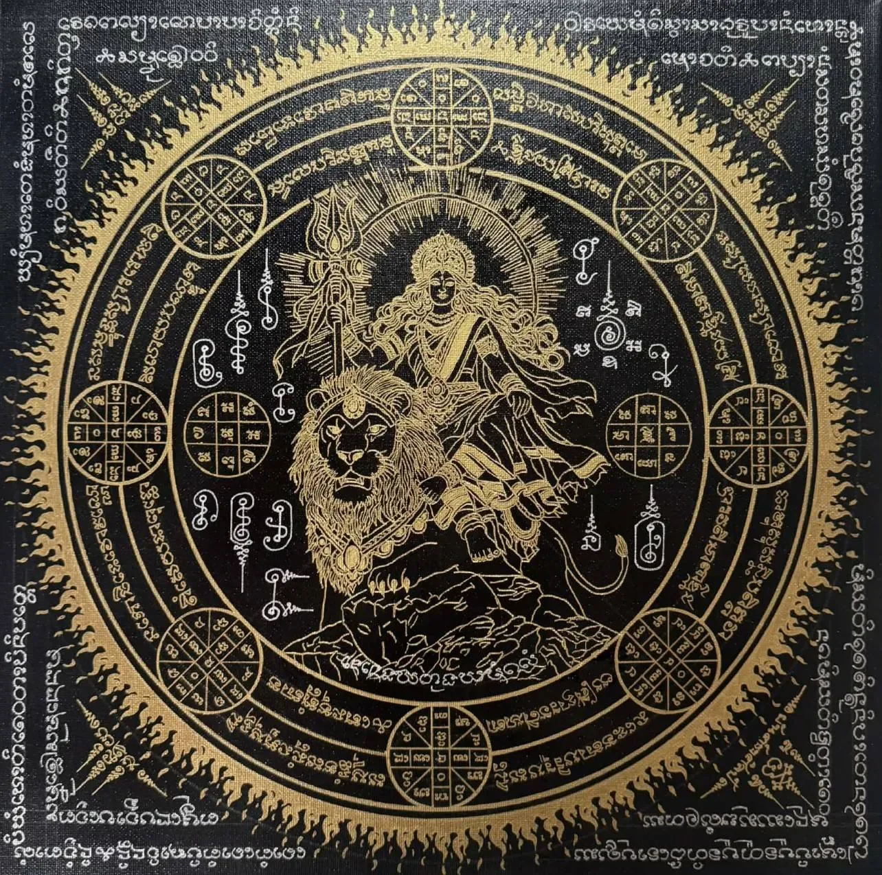 พระแม่อุมา 40*40ซม ยันต์เขียนมือ ยันต์ธงศิลป์