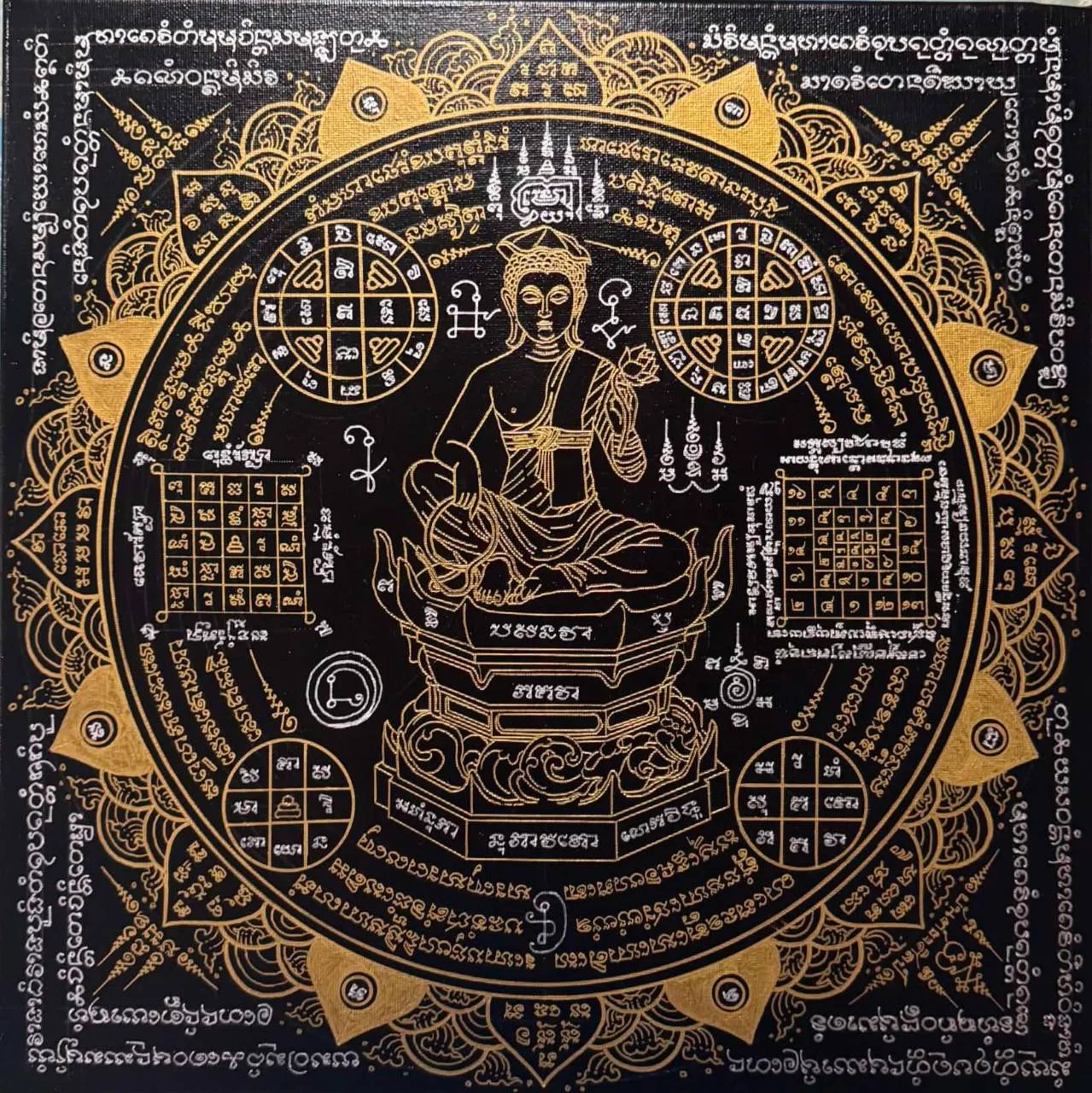 พระอุปคุต 40*40ซม. ยันต์เขียนมือ ยันต์ธงศิลป์