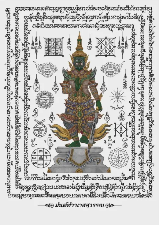 ท้าวเวสสุวรรณ(องค์สีเขียว) ยันต์เขียนมือ ยันต์ธงศิลป์